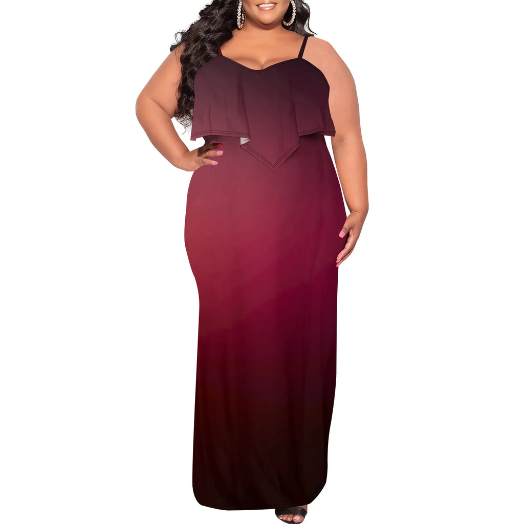 Vestido sexy de talla grande para mujer, sin mangas, con tirantes finos, estampado de rayas y volantes, para fiesta y club. 