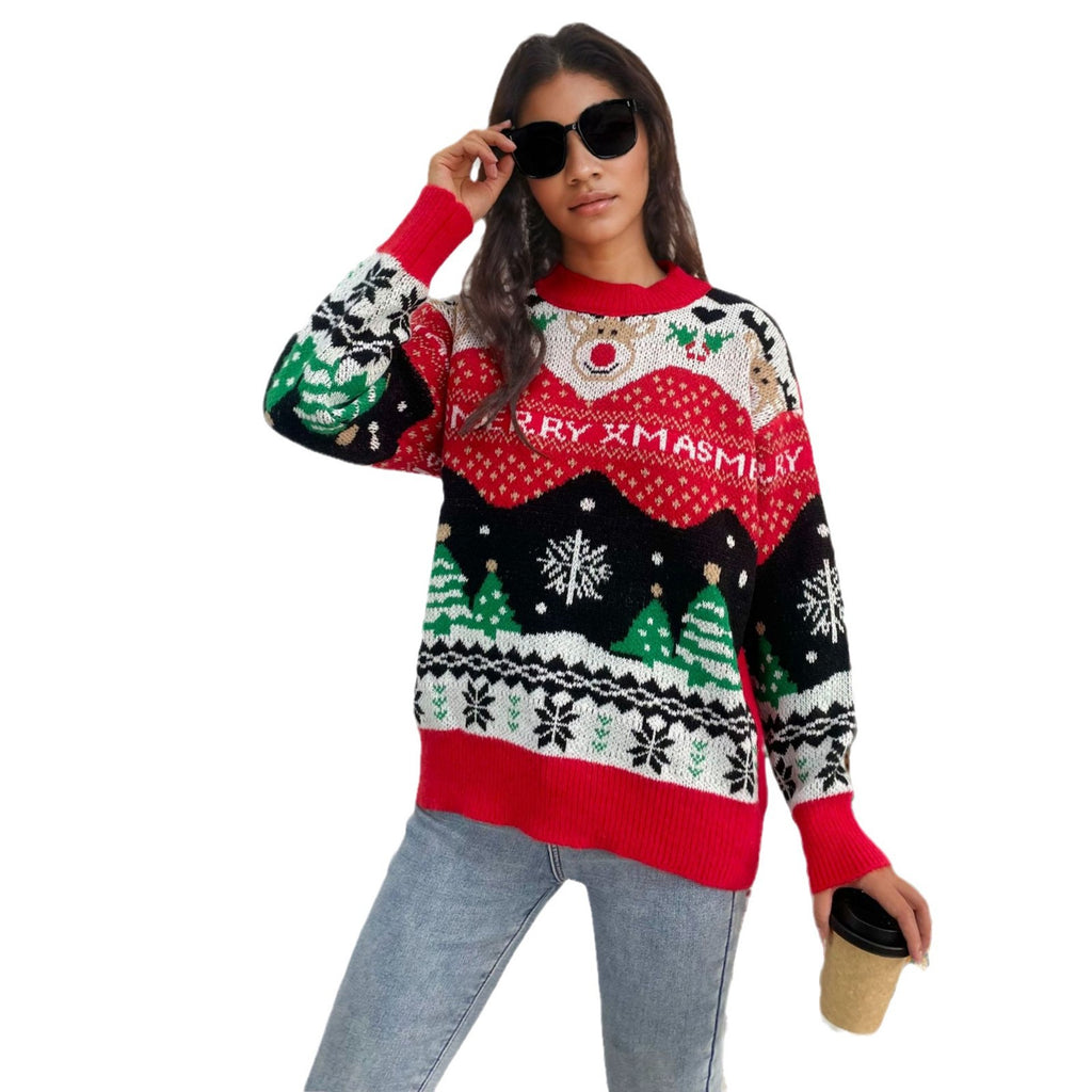 Loose sweater women's retro lazy style knitted Christmas top