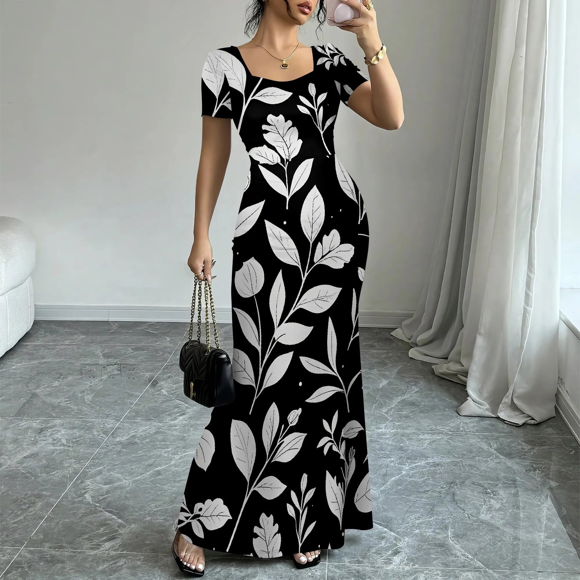 Women's Long Bodycon Dress - Summer Casual Short Sleeve Midi Club Party Fitted Tight Dresses