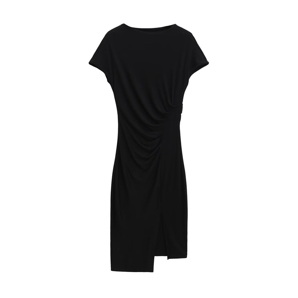 Irregular diagonal splicing pleated side slit women's long skirt