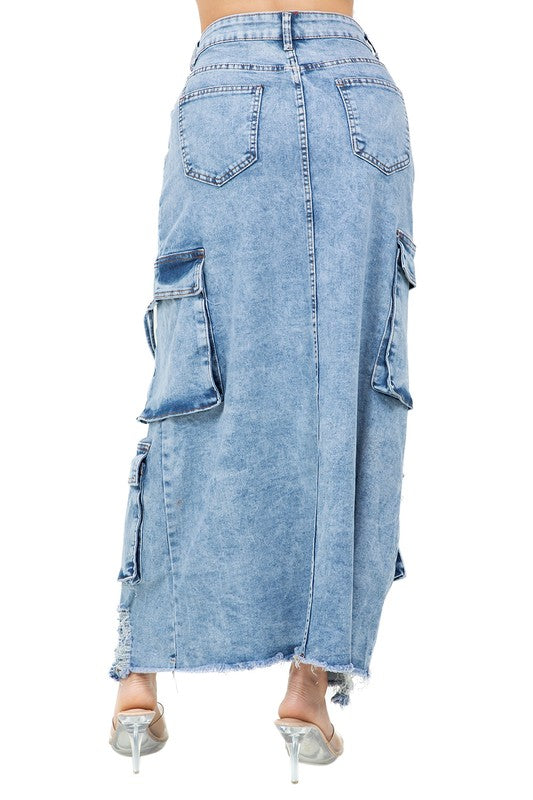WOMEN FASHION LONG MAXI DENIM SKIRT