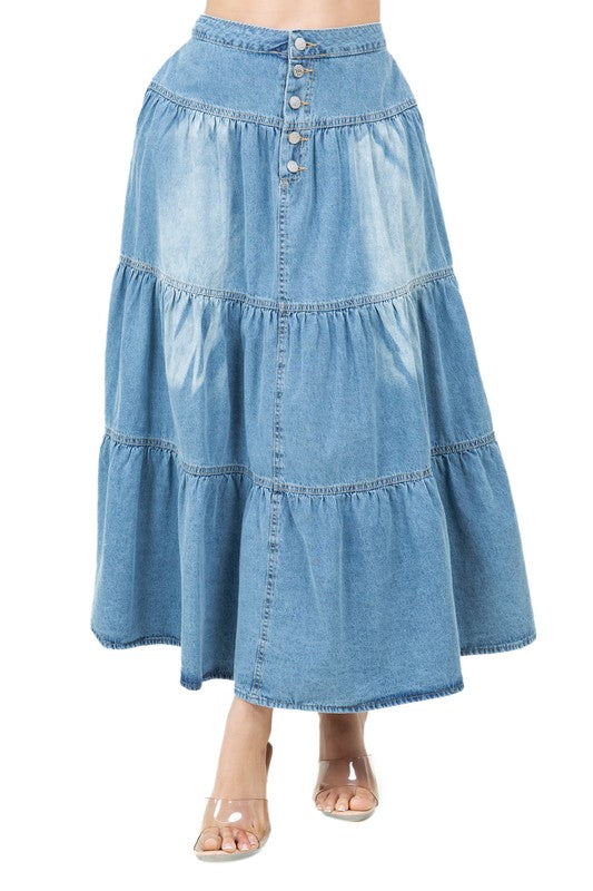 WOMEN FASHION LONG MAXI DENIM SKIRT