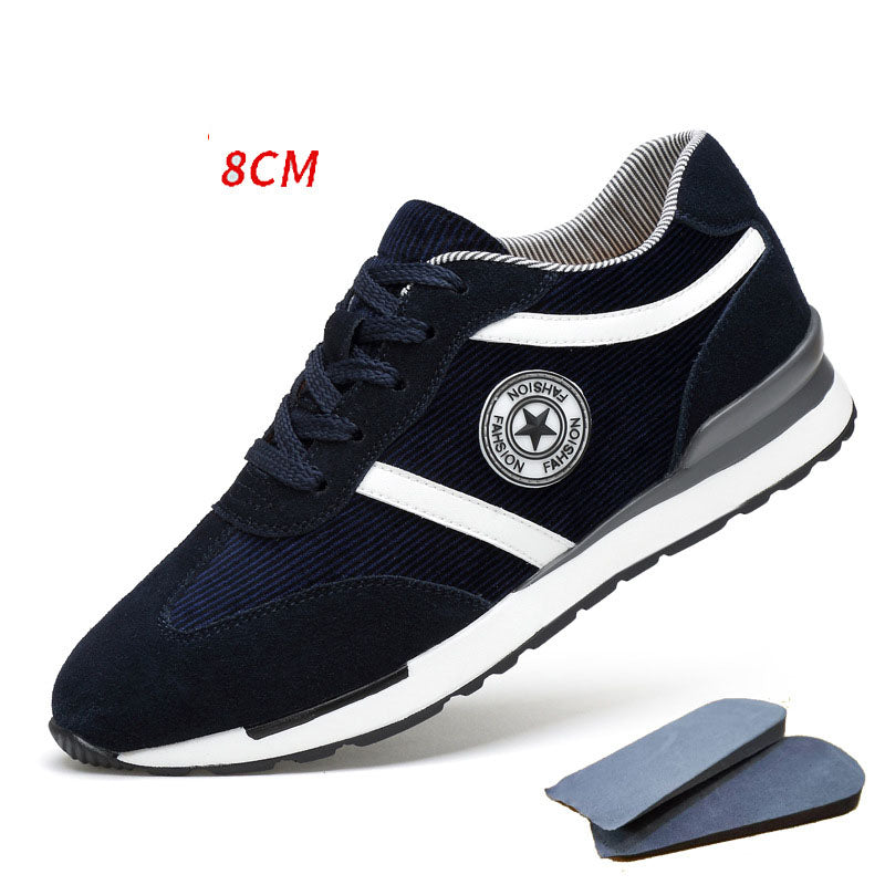 Men's Sports Casual Shoes Korean Style Men's Shoes Hidden Internal Height Increase 8CM Suede Vintage Running Shoes Men