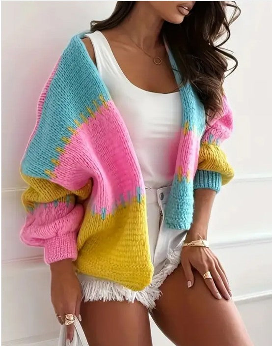 Women's Color-Block  Knit Cardigan