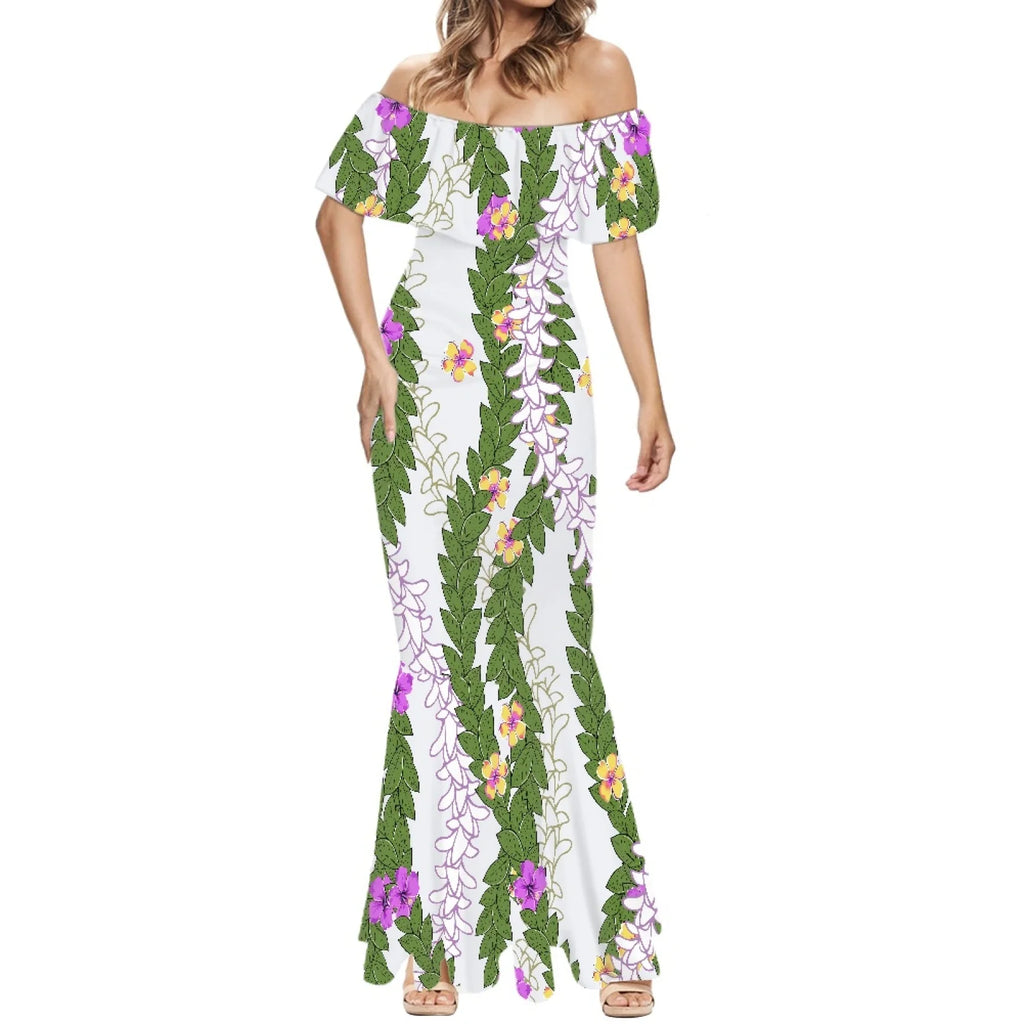 Elegante falda de cola de pez estilo Tonga con estampado floral hawaiano Puakenikeni polinesio premium 2025, hecha a medida. 