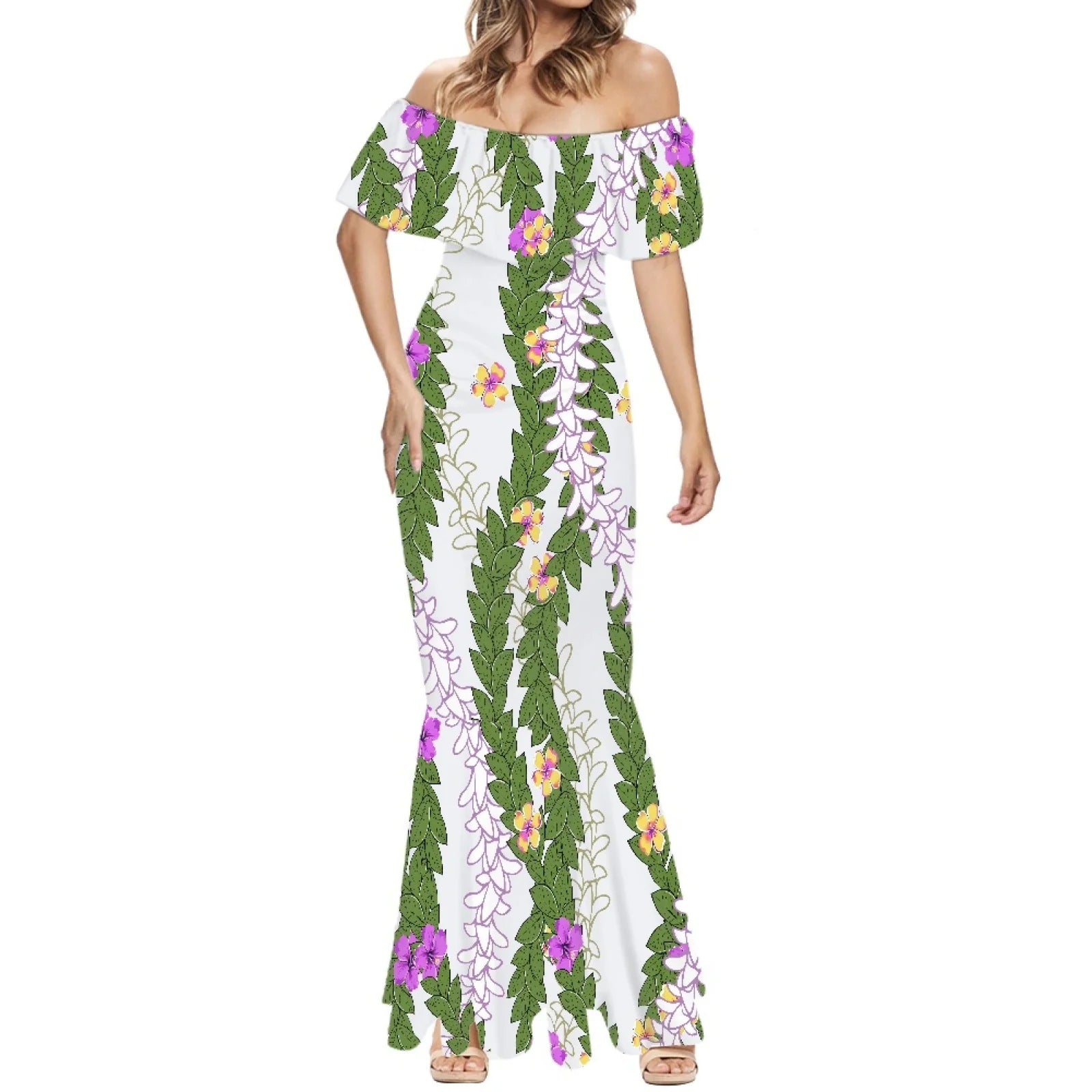 Elegante falda de cola de pez estilo Tonga con estampado floral hawaiano Puakenikeni polinesio premium 2025, hecha a medida. 