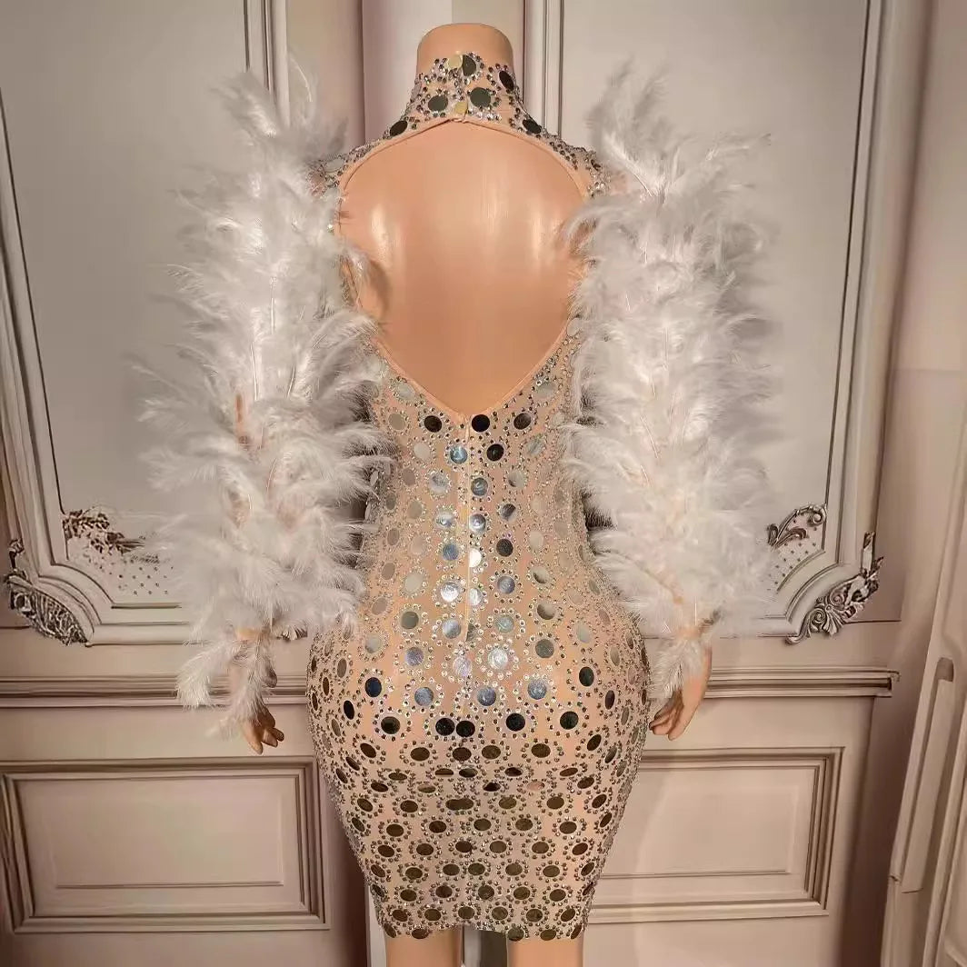 Trendy Clothing Party Slim Fit Dress Laser Bling Diamond Girl A-Line Vestidos Piedras Brillantes Vestidos Invitada De Boda Mujer