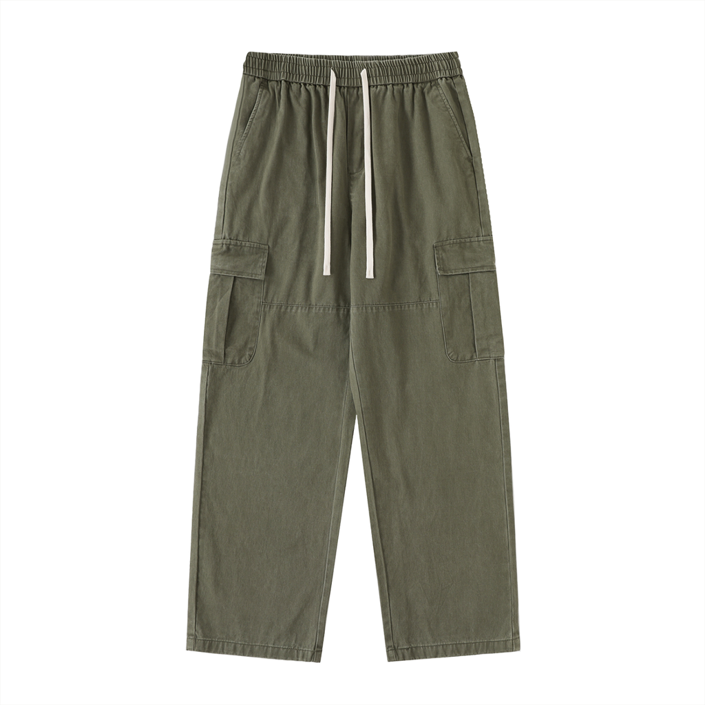 Drawstring Waist Straight-Leg Cargo Pants