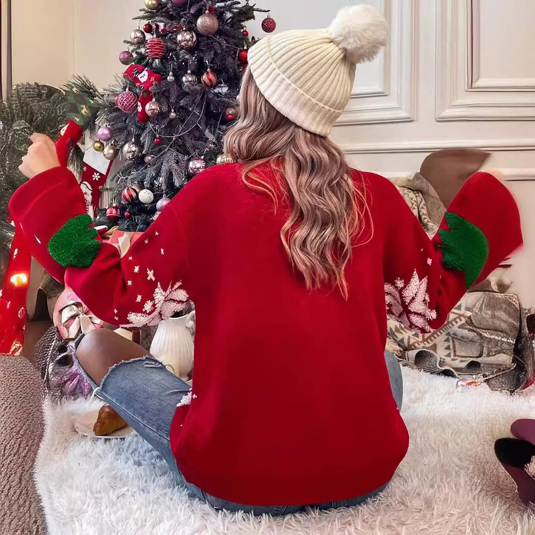 Embroidered Christmas Tree Snowflake Women's Sweater