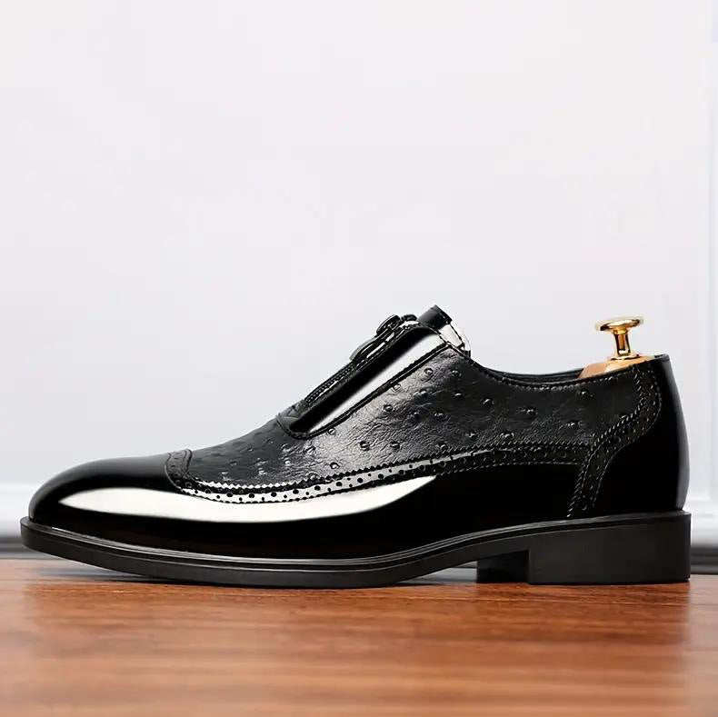 Chaussures Chelsea pour homme en cuir brillant à bout pointu et fermeture éclair en relief