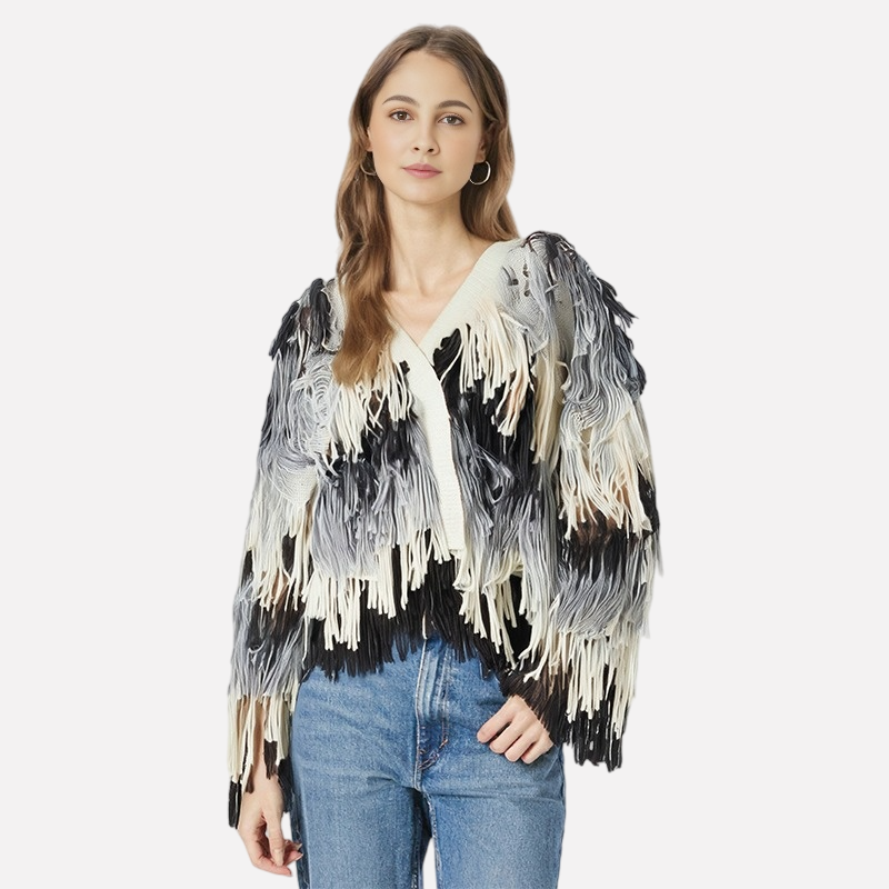 European and American retro loose and lazy style Su gradient knitted cardigan jacket sweater thick cape medium long sweater