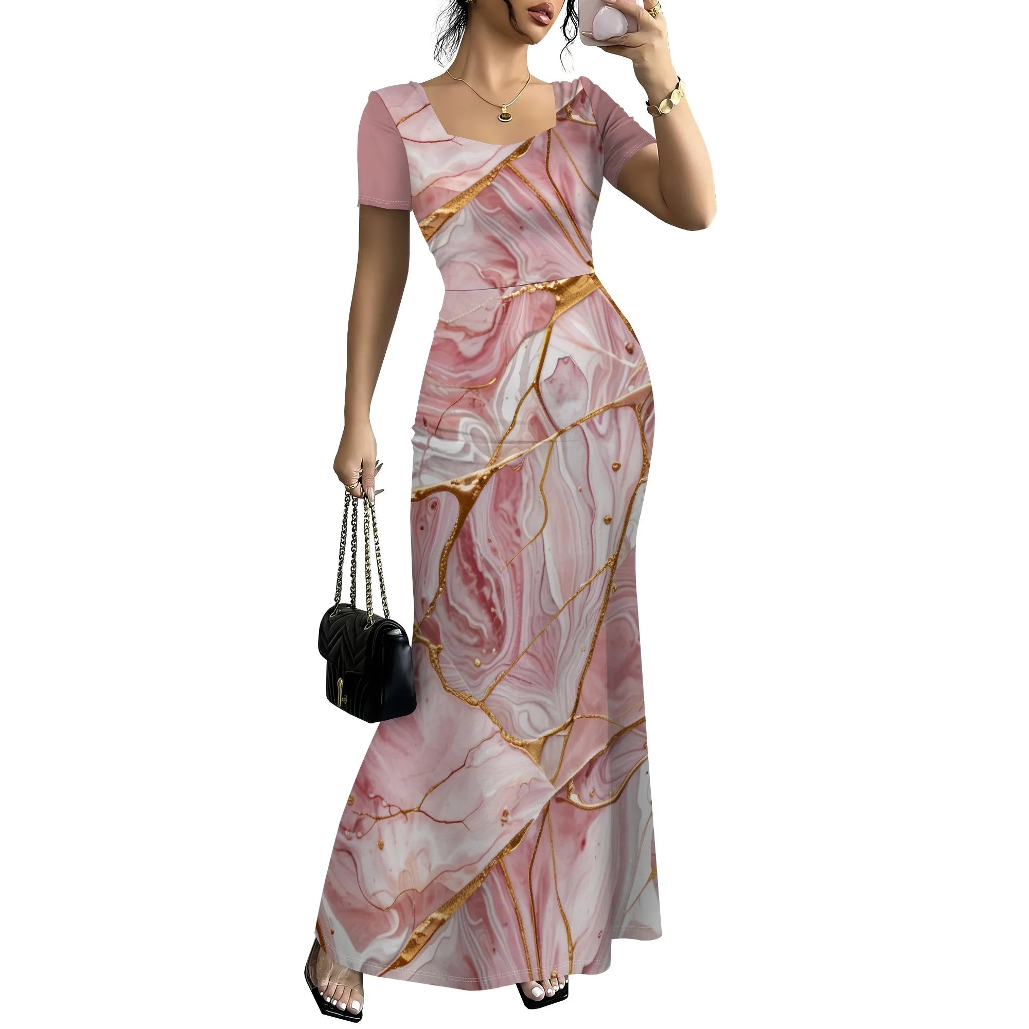 Women's Long Bodycon Dress - Summer Casual Short Sleeve Midi Club Party Fitted Tight Dresses