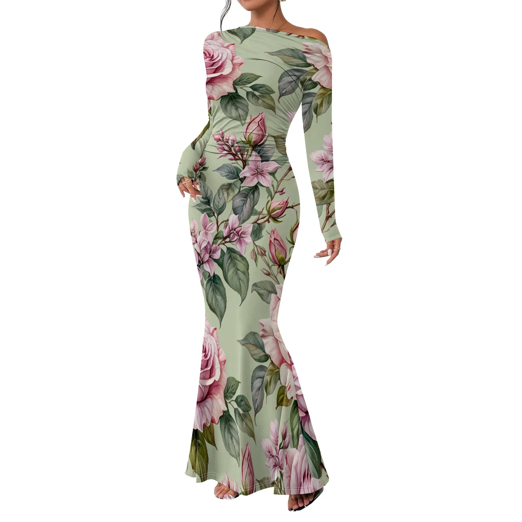 Women's 2025 Summer Casual Long Dresses Off Shoulder Long Sleeve Dress