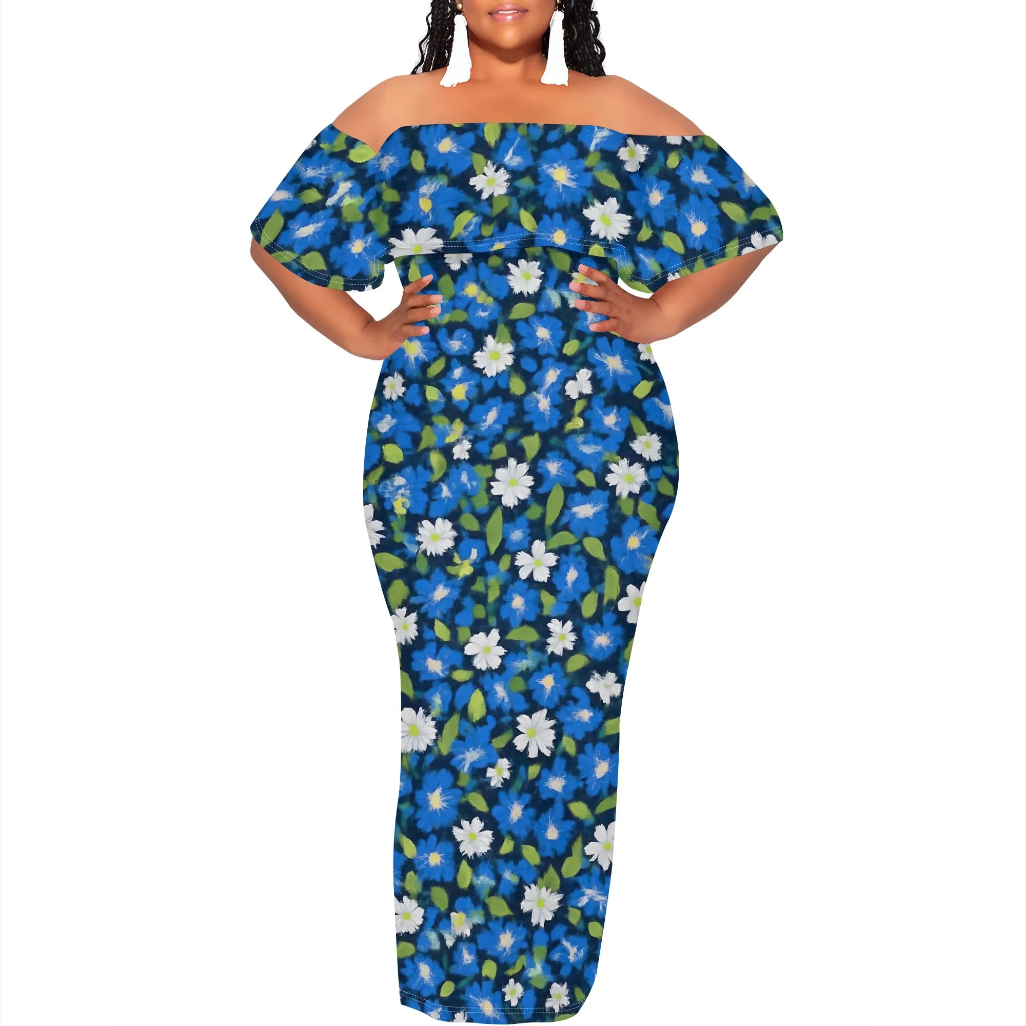 Curvy Women Casual Solid Color Off Shoulder Casual Short Sleeve Sexy Plus Size Maxi Dress Cocktail Club Party Dresses
