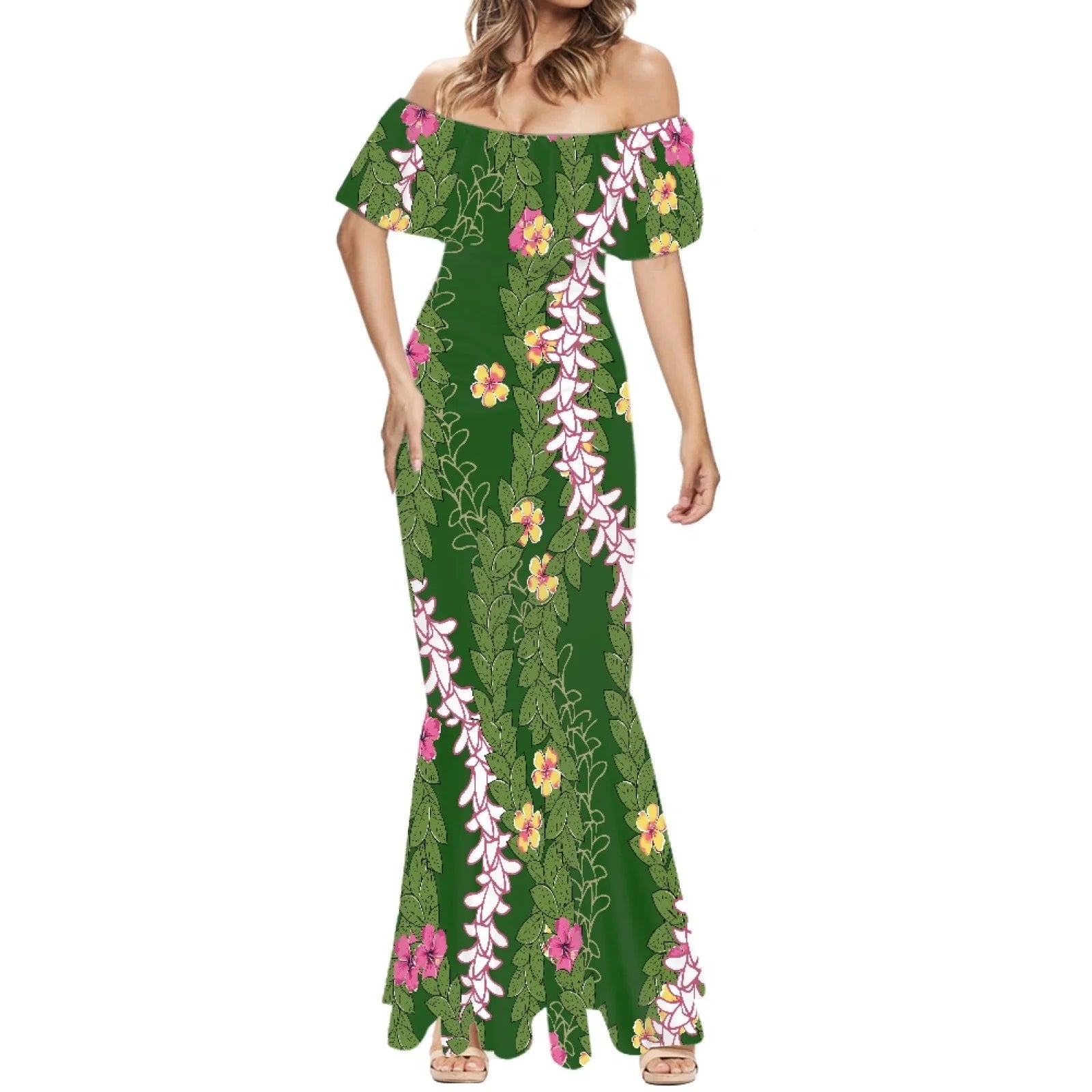 Elegant 2025 Premium Polynesian Puakenikeni Hawaiian Floral Print Made to Order Couture Fishtail Skirt Tonga Charming Style