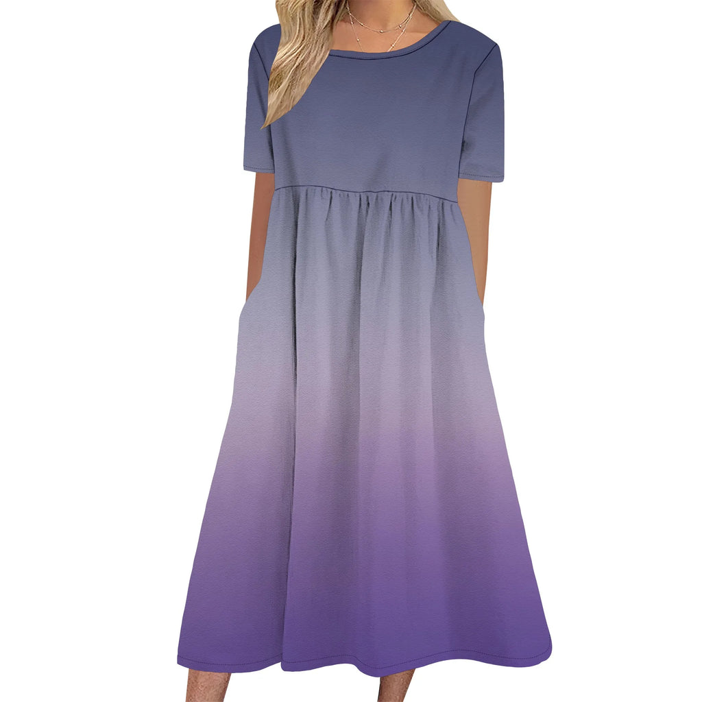 Robe longue en lin à manches courtes pour femme, coupe ample et décontractée, grande taille, avec poches, idéale pour la plage. 