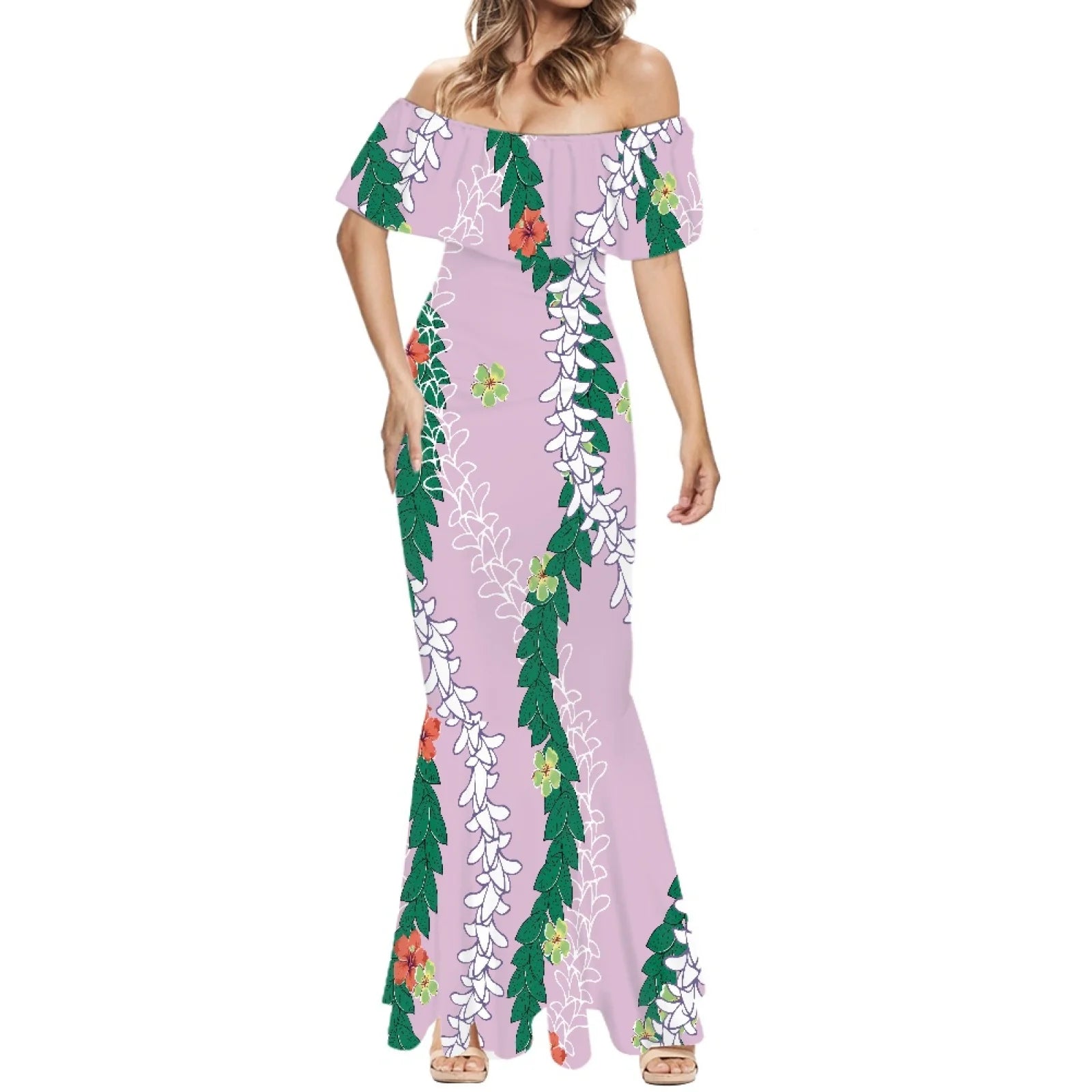 Elegant 2025 Premium Polynesian Puakenikeni Hawaiian Floral Print Made to Order Couture Fishtail Skirt Tonga Charming Style