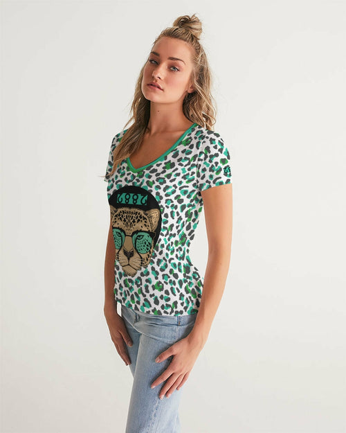 2882Sport™ Tropics of OZ - One Shady Lion Cheetah Women's V-Neck Tee