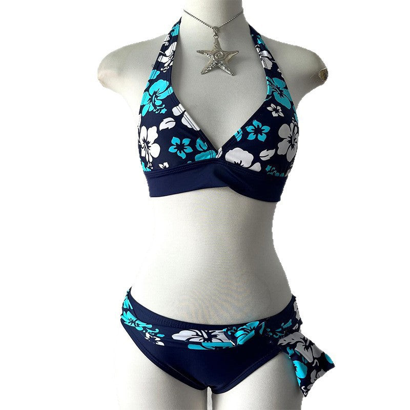 Style INS Wind Summer Retro Floral Print Sexy Beach Bikini Separates Hot Spring Swimsuit