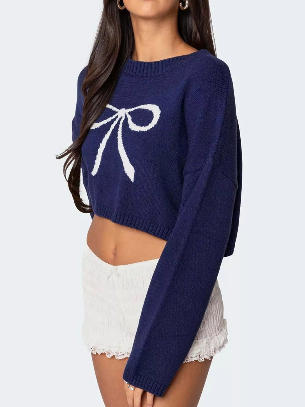 Bow Round Neck Cropped Sweater