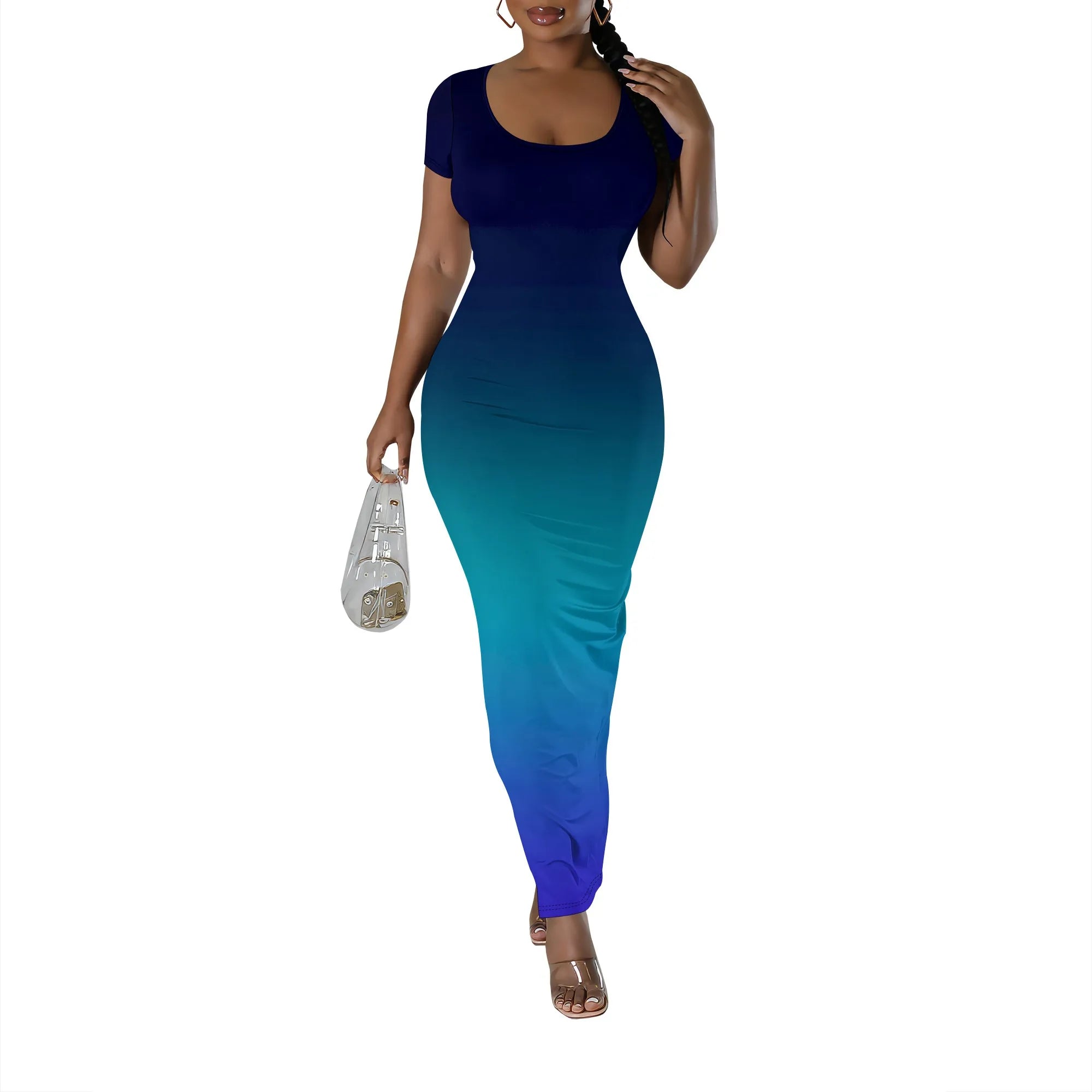Women's Summer Short Sleeves Sexy Bodycon Tank Dresses Scoop Neck Elegant Casual Slim Fit Maxi Sundress Party Club