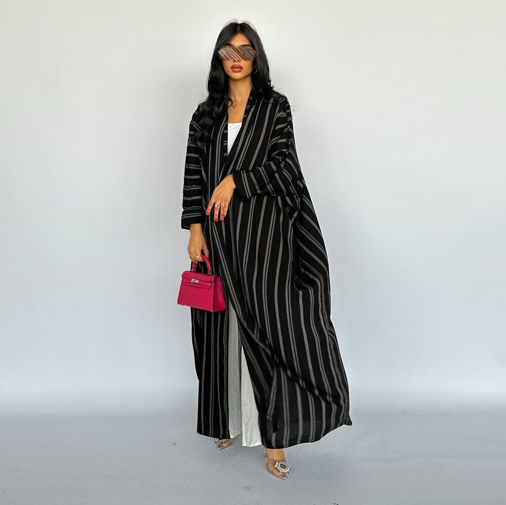 Muslim European and American women's cardigan long striped jacket Abaya zebra print