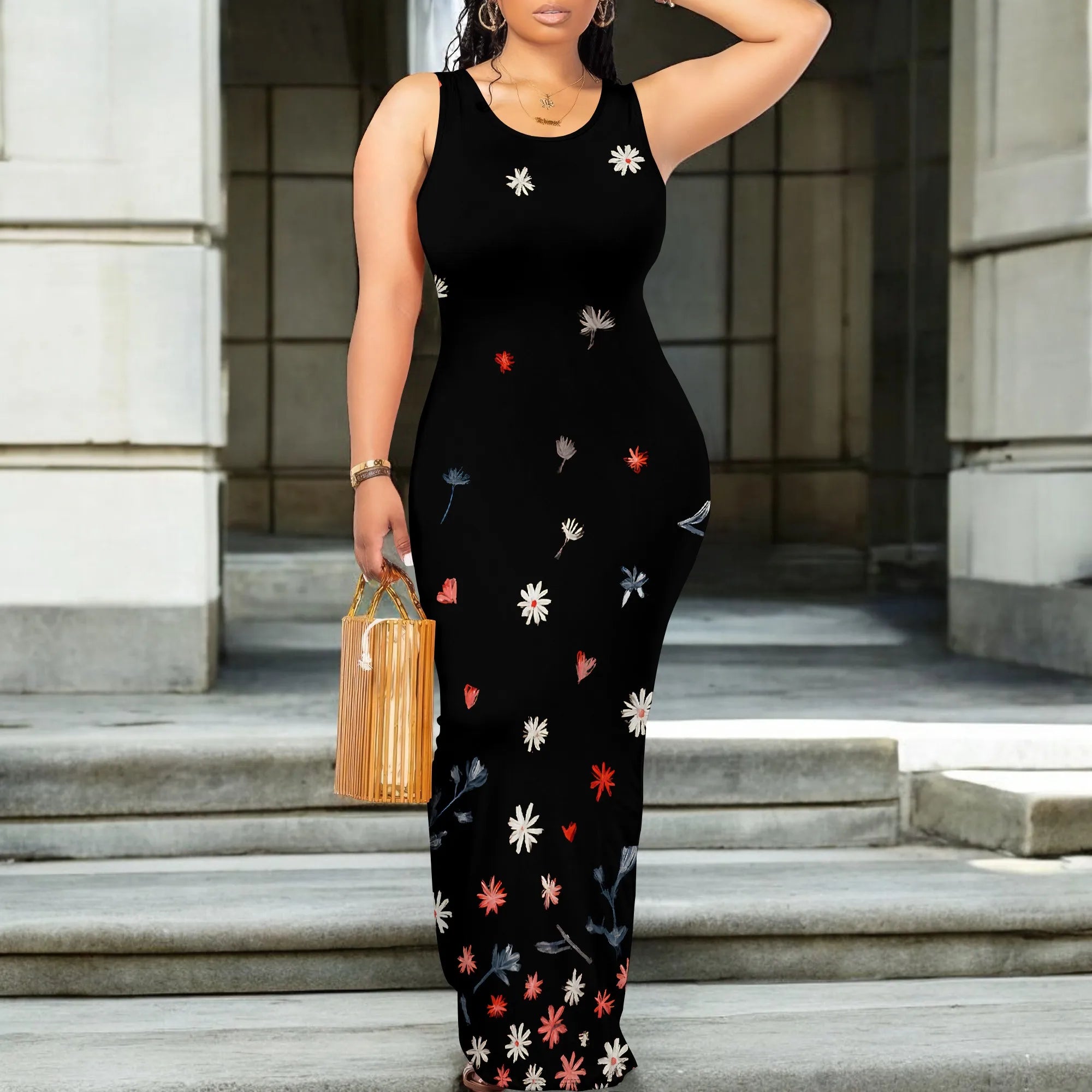 Women's Sexy Bodycon Maxi Dress Ribbed Lounge Tank Long Dresses Elegant Scoop Neck Casual Sleeveless Summer Wrap Sundress