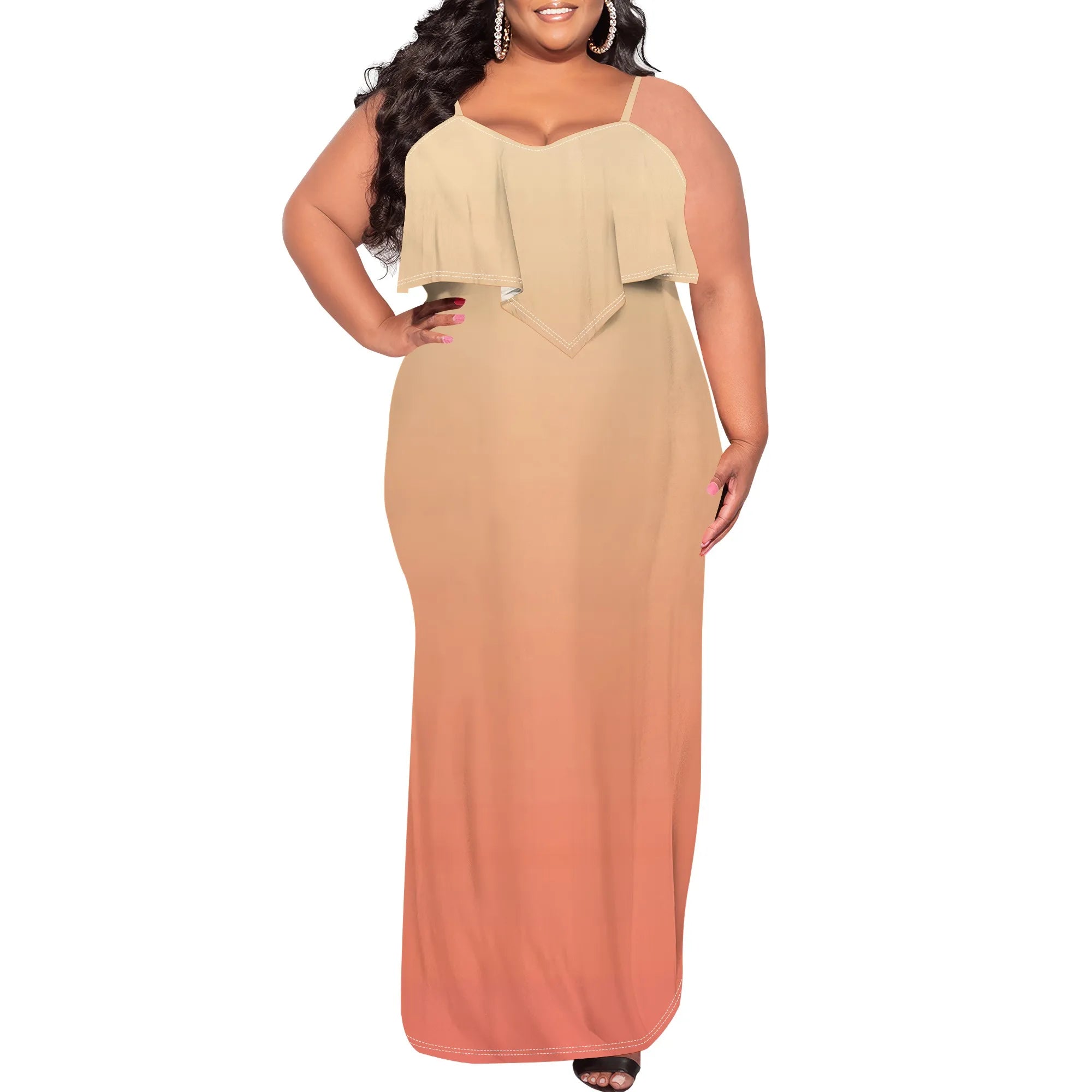 Womens Sexy Plus Size Sleeveless Spaghetti Strap Stripes Printed Ruffles Party Clubwear Dress