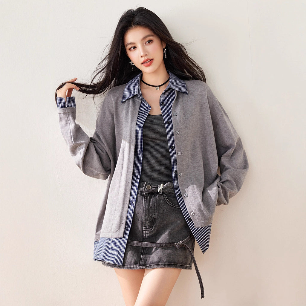 Double-Zipper Hooded Knit Cardigan Women's Casual Style Sweater Jacket Top