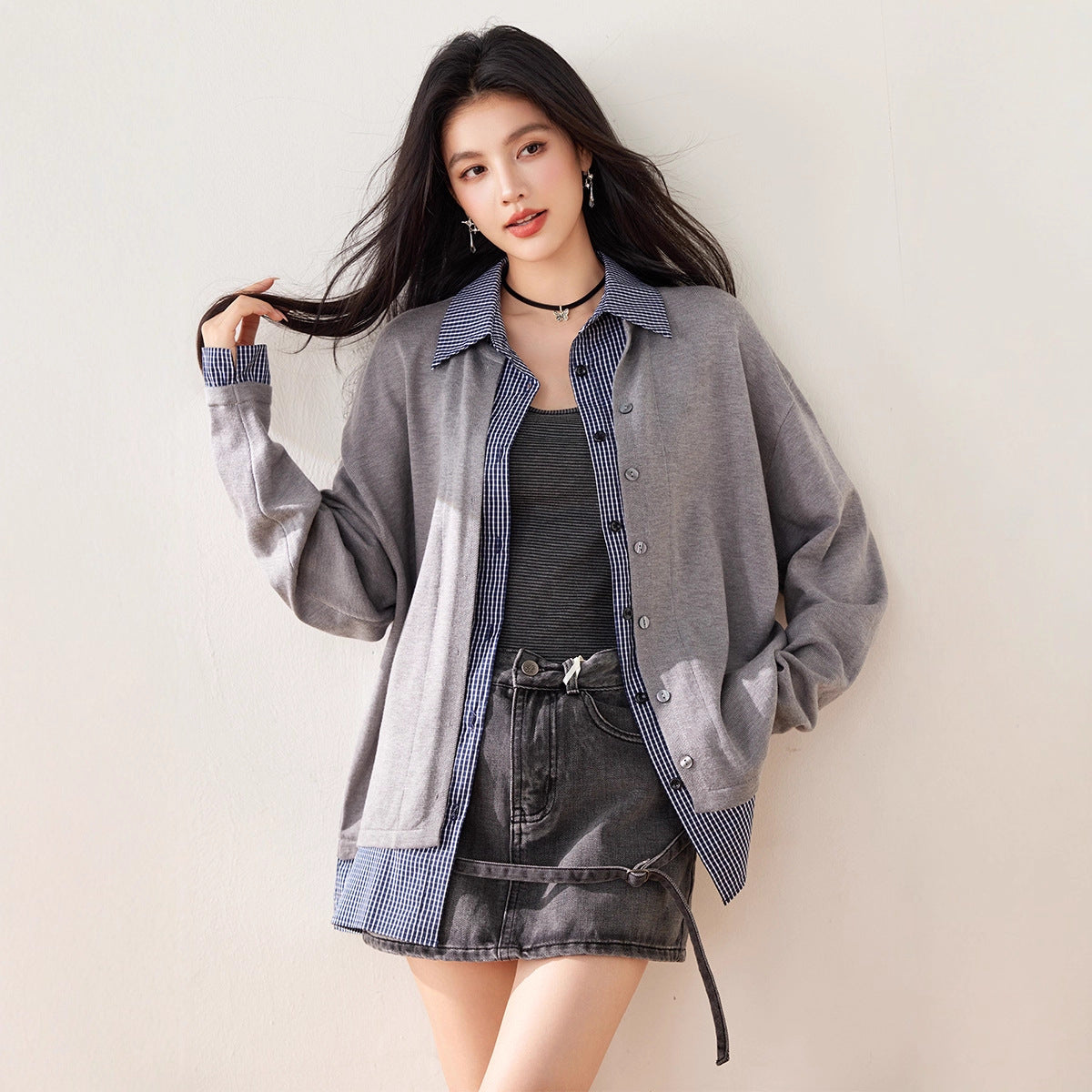 Double-Zipper Hooded Knit Cardigan Women's Casual Style Sweater Jacket Top