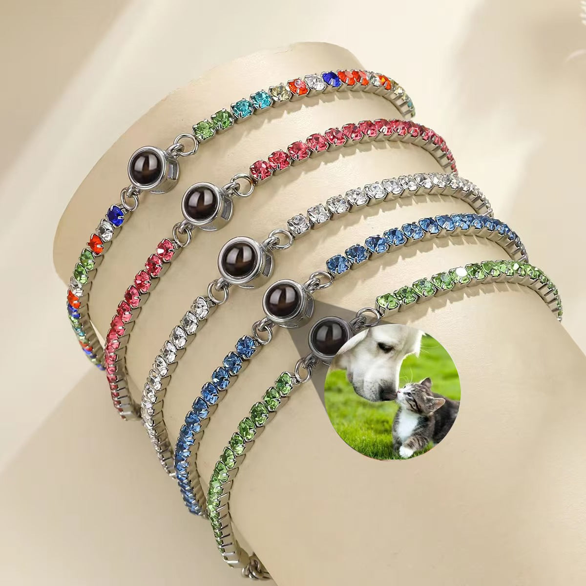 Customized photo projection claw chain inlaid with colored diamonds bracelet women's titanium steel 100 languages