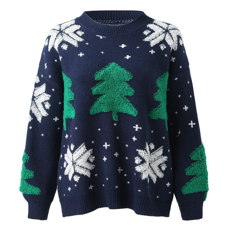 Embroidered Christmas Tree Snowflake Women's Sweater