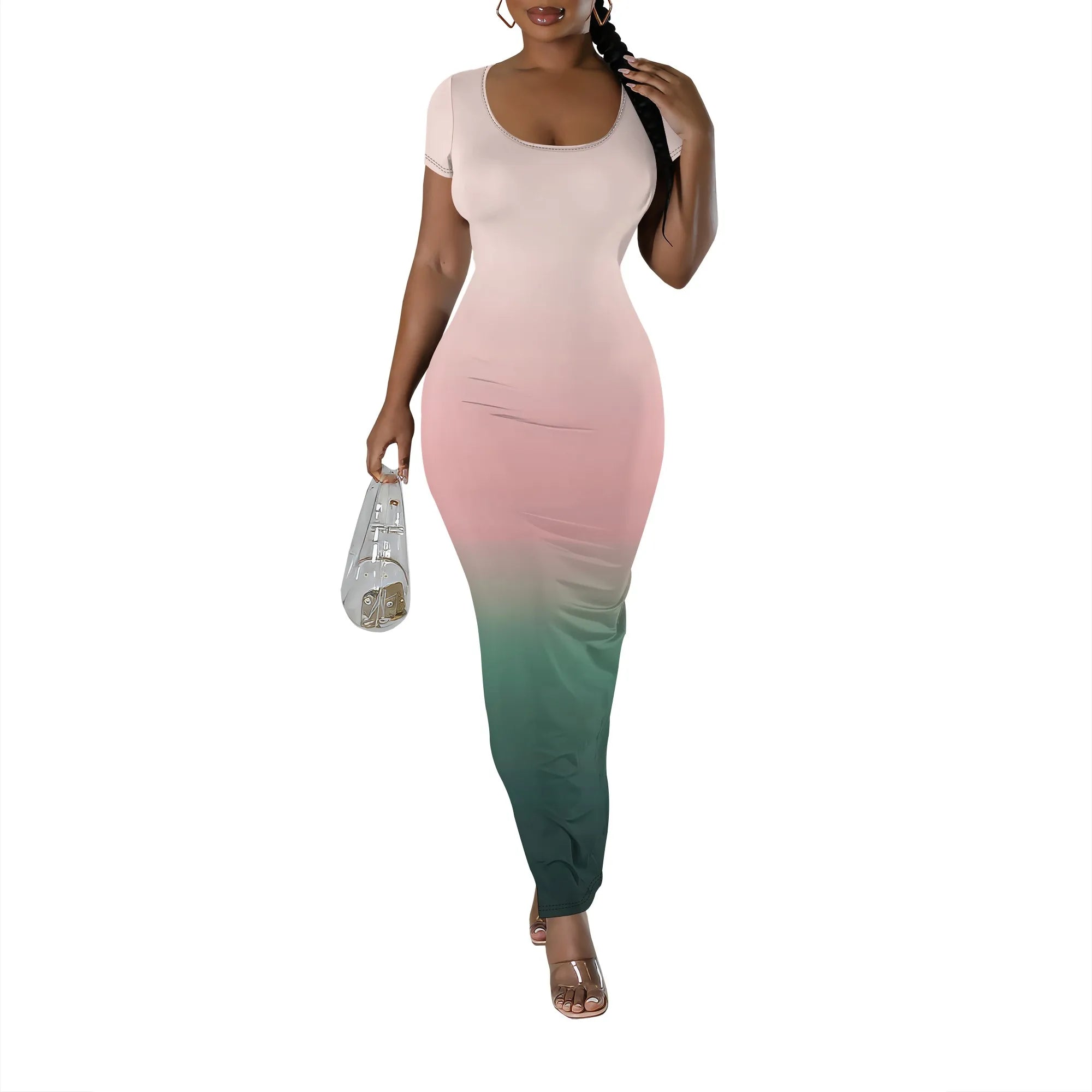 Women's Summer Short Sleeves Sexy Bodycon Tank Dresses Scoop Neck Elegant Casual Slim Fit Maxi Sundress Party Club