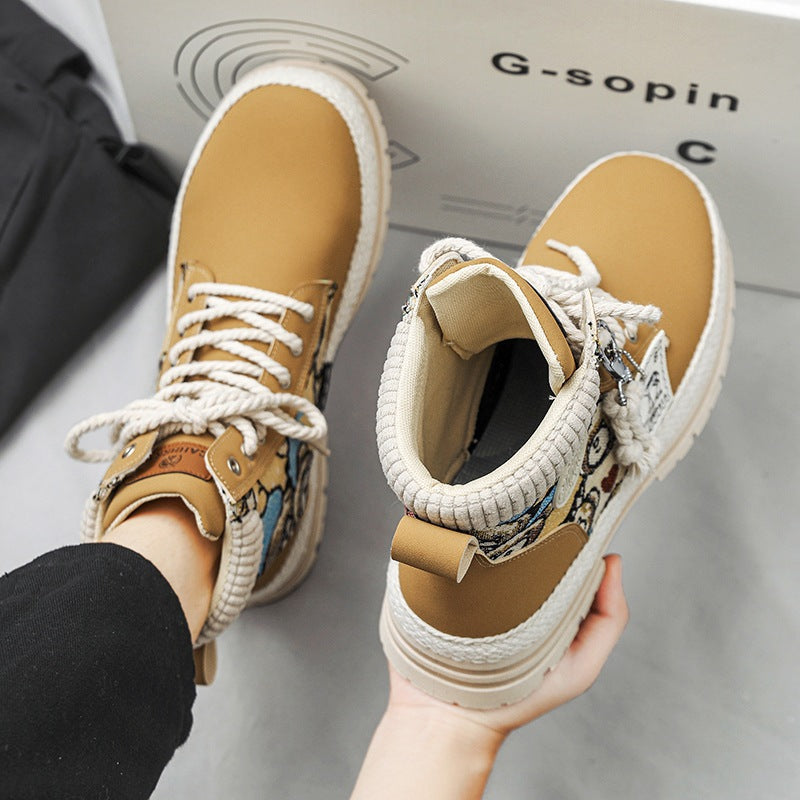 Winter high top Martin boots men's plush workwear trendy boots men's motorcycle boots