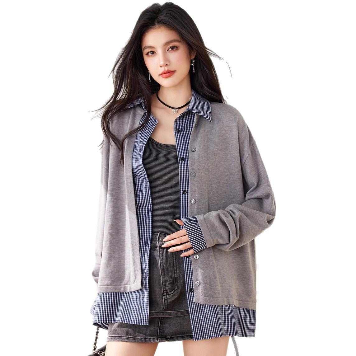 Double-Zipper Hooded Knit Cardigan Women's Casual Style Sweater Jacket Top