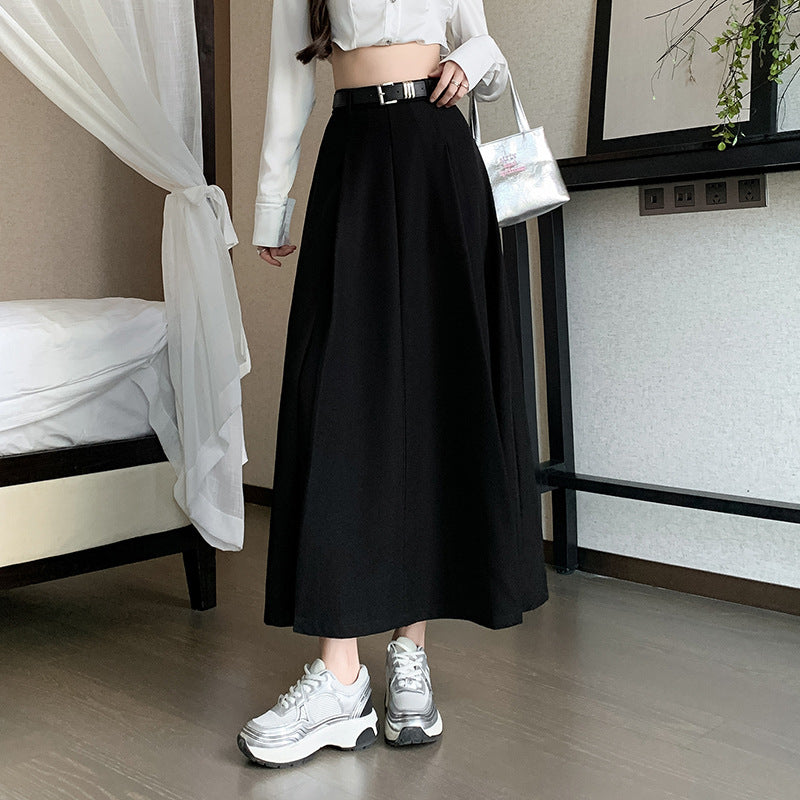 Suit Skirt Midi Skirt High Waist A-Line Mid-Length Full Swing OL Knee-Length Umbrella Pleated Long Skirt