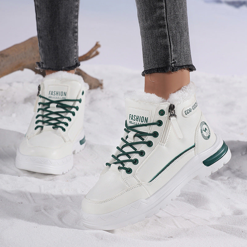 Women's Winter Leather Fleece Lined Warm Cotton Shoes Casual Outdoor Snow Boots