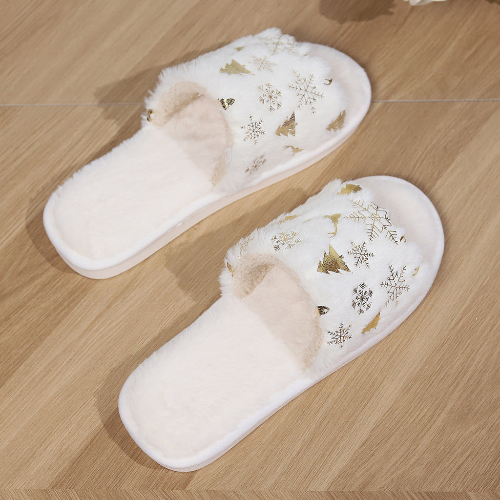 Christmas Plush Slippers Fashion Open-toed Home Slipper Indoor Warm