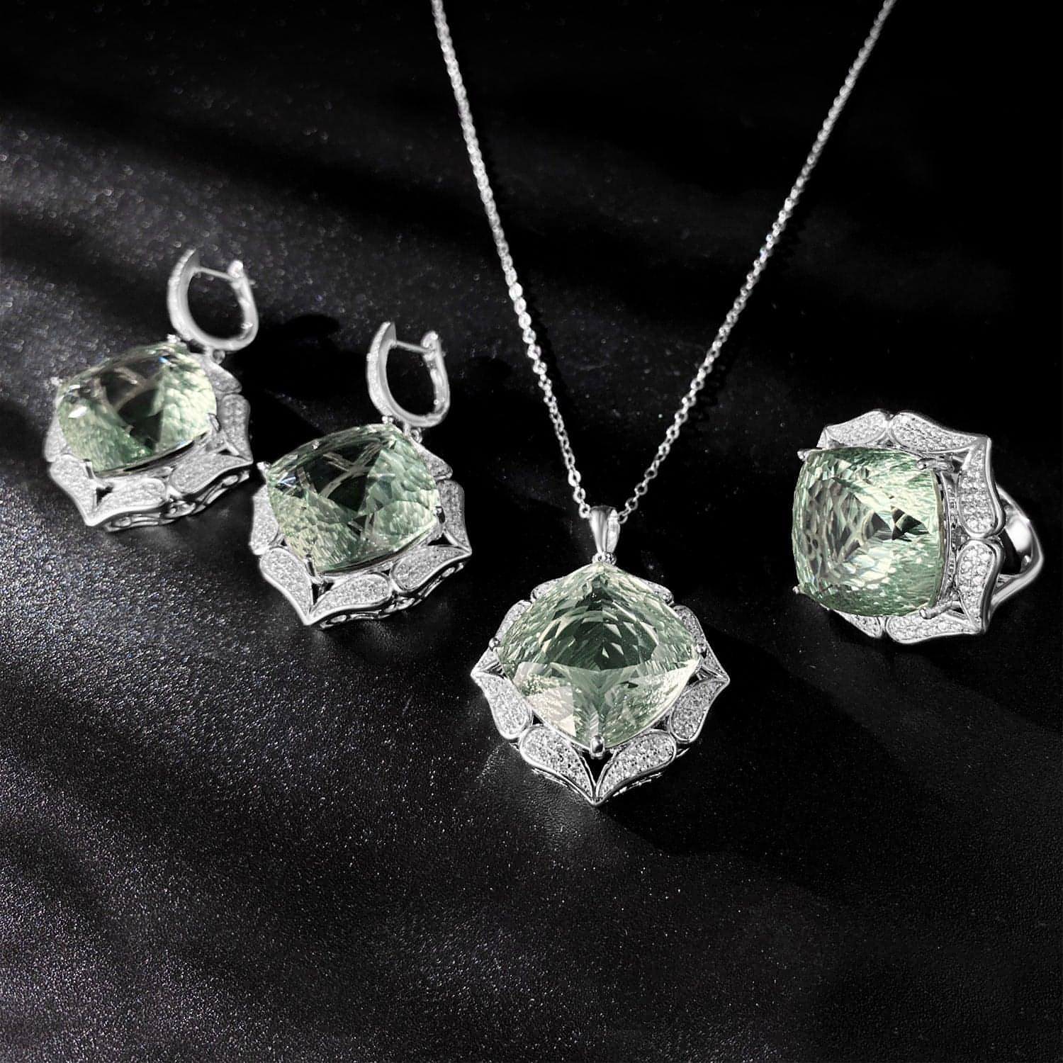 Luxury Sweater Chain Femininity S925 Silver Set Large Natural Green