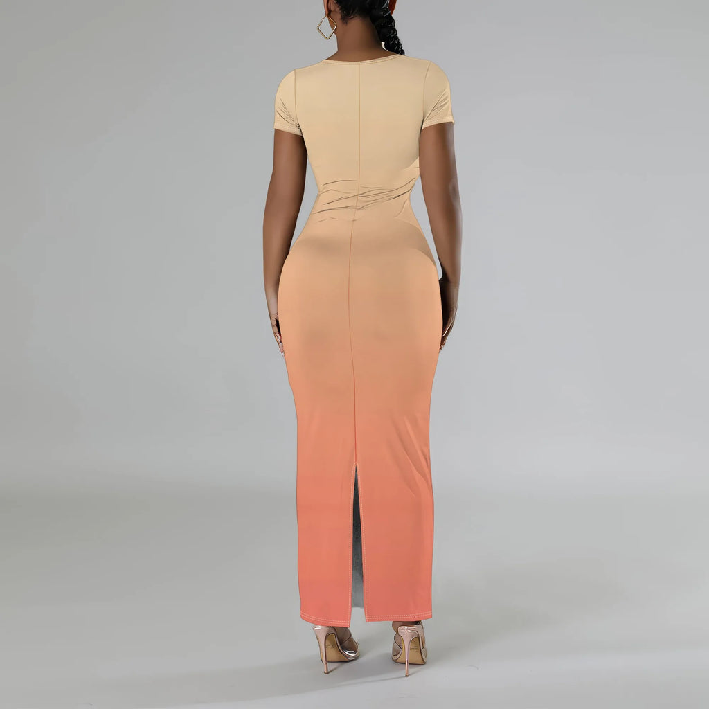 Vestido de verano de manga corta para mujer, sexy, ajustado, con escote redondo, elegante, informal, ajustado, maxi, para fiesta y club. 