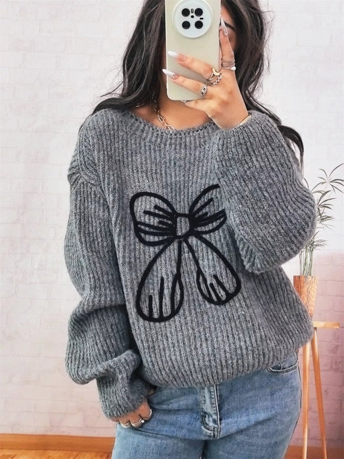 Bow Round Neck Long Sleeve Sweater