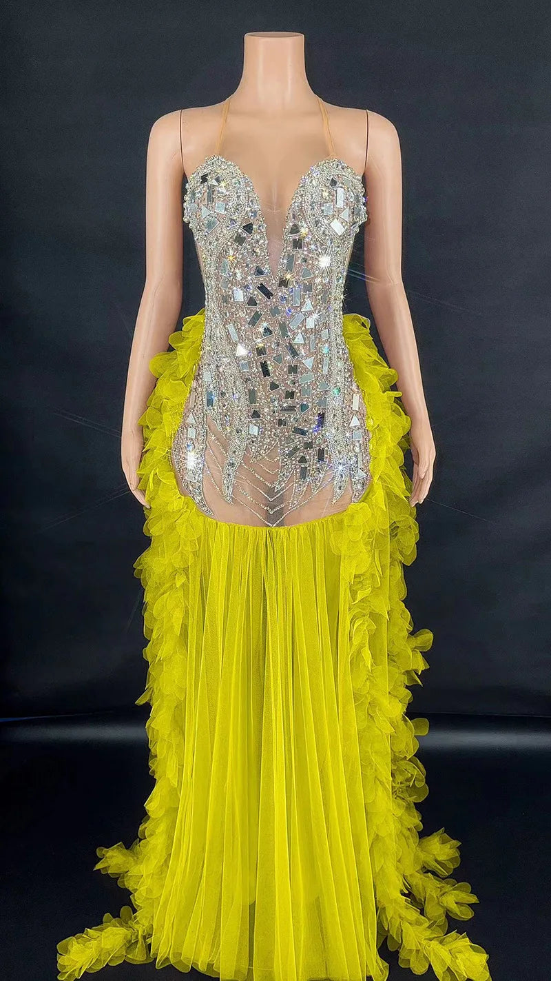 Performance Costume Nightclub Bar Mesh Slim Fit Wedding Master Of Ceremonies Model Walk Show Banquet Party Mini Vestido Sexy Hot