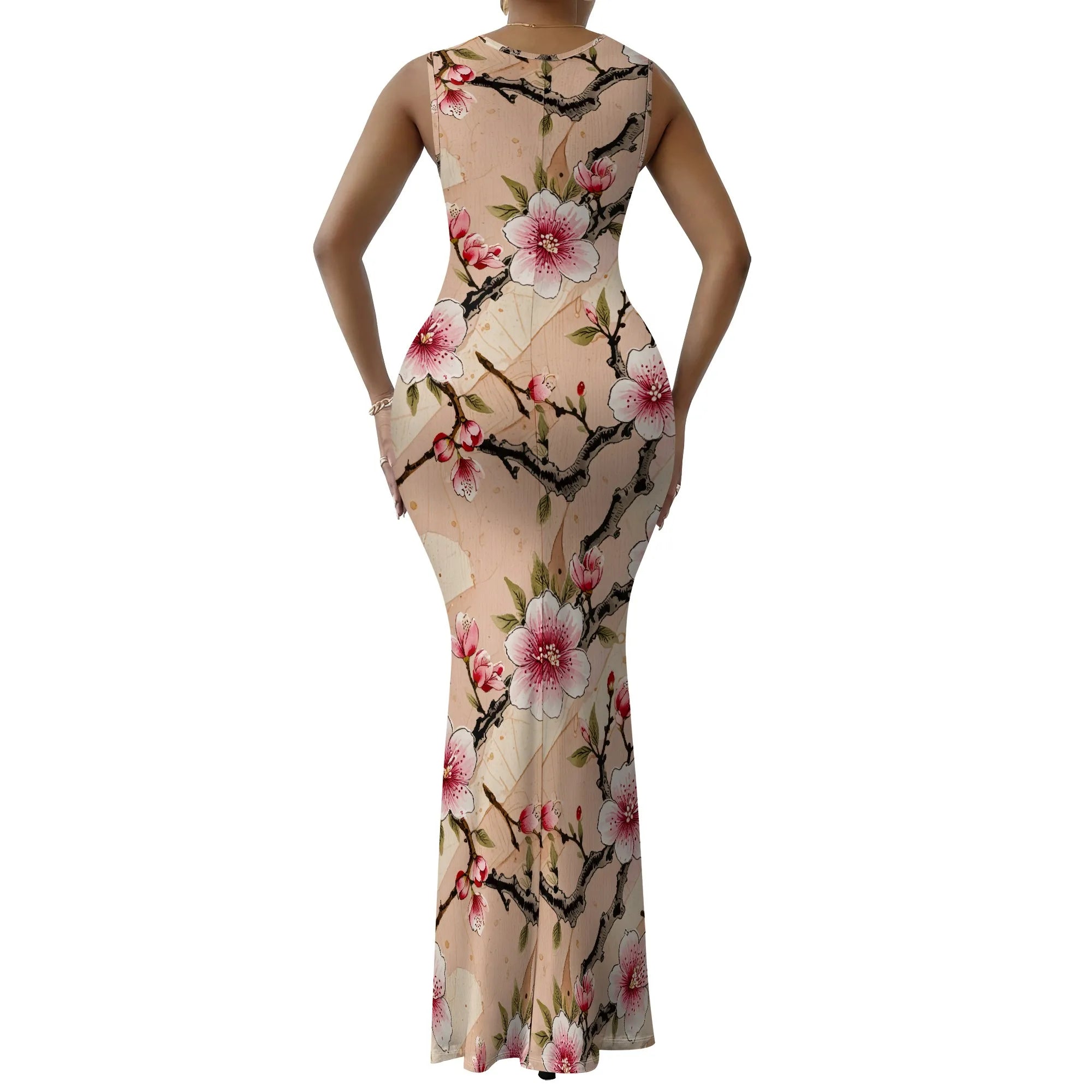 Vestido ajustado sin mangas con escote en V sexy para mujer, elegante e informal, con falda tubo, estampado floral, para cóctel y noche larga 