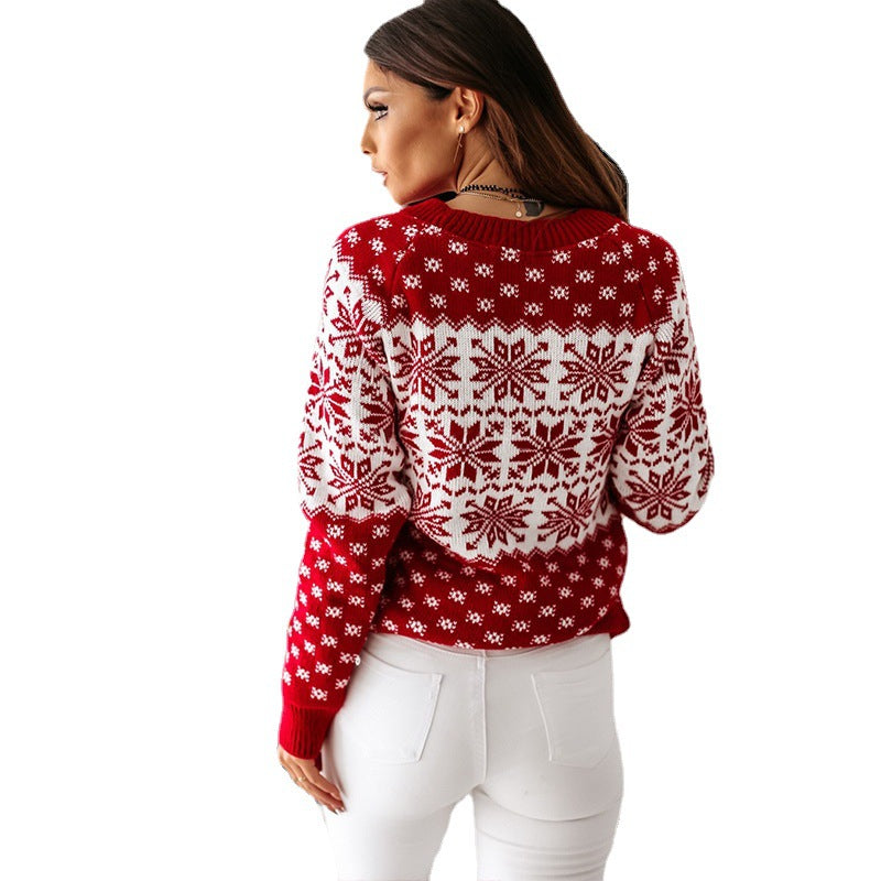 Knitted sweater women's Christmas snowflake long sleeved knitted sweater