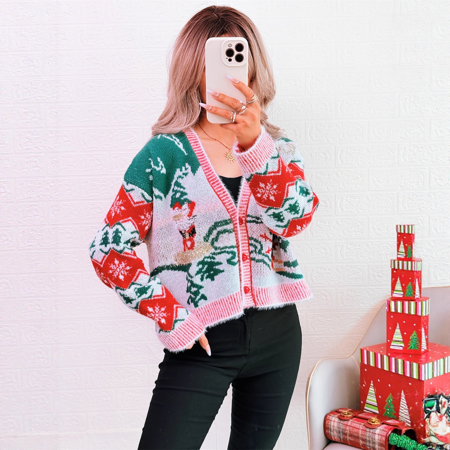 Casual knitted cardigan V-neck short chic sweater