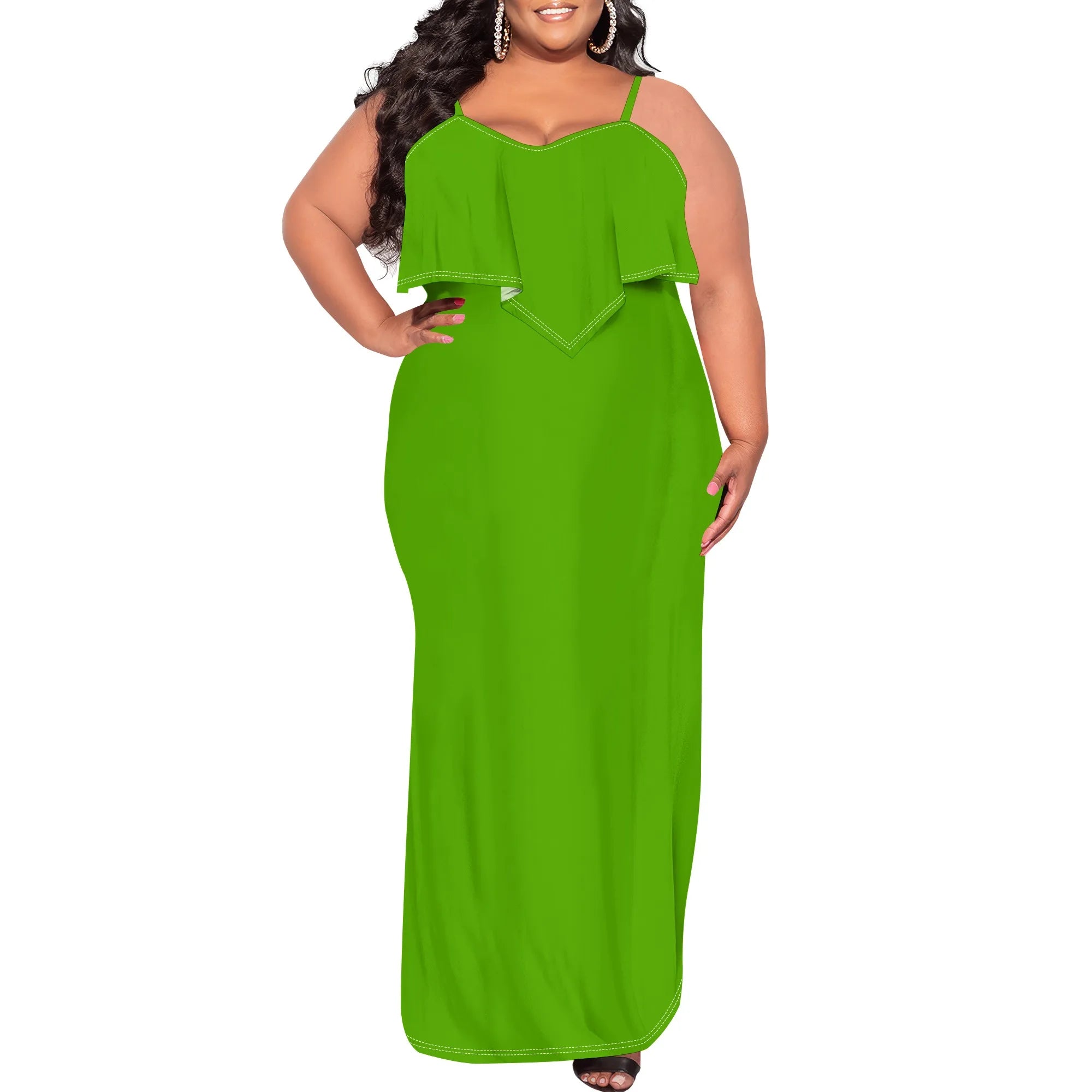 Womens Sexy Plus Size Sleeveless Spaghetti Strap Stripes Printed Ruffles Party Clubwear Dress