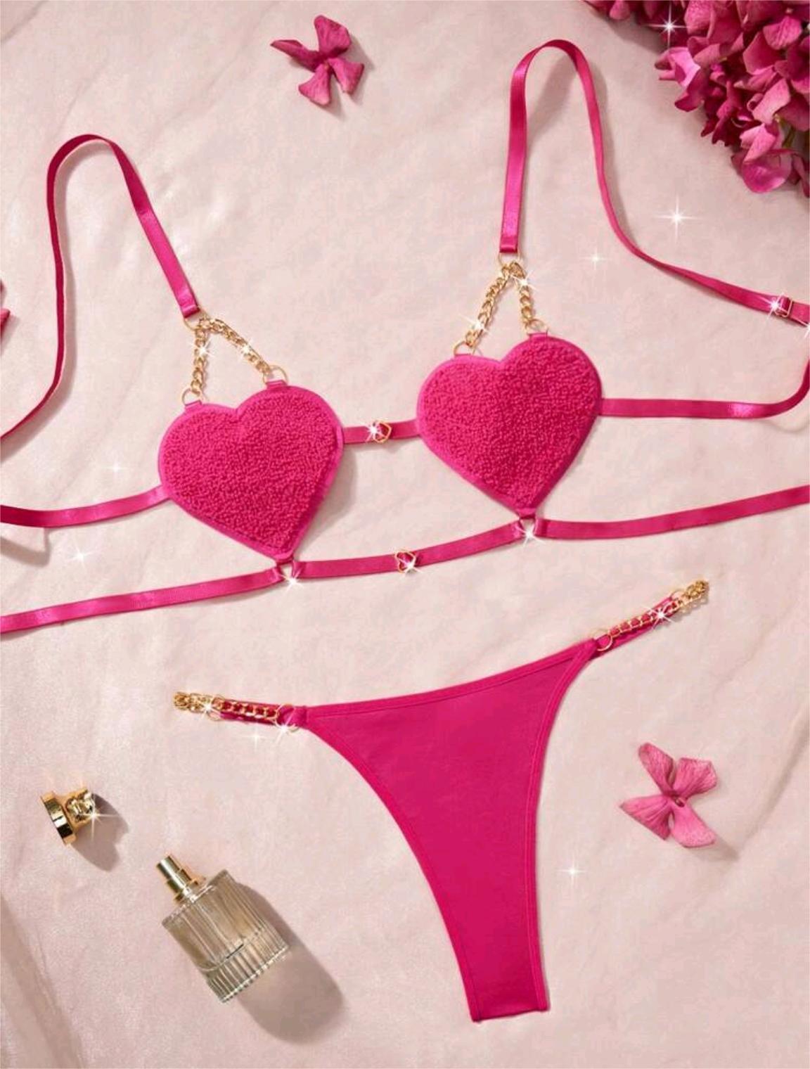 Cross-border Foreign Trade Autumn New Arrival Romantic French Style Sexy Heart-shaped Strap Temptation Lingerie for Women