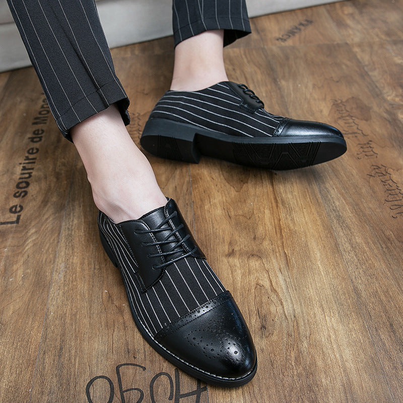 British style men's casual striped breathable business leather shoes