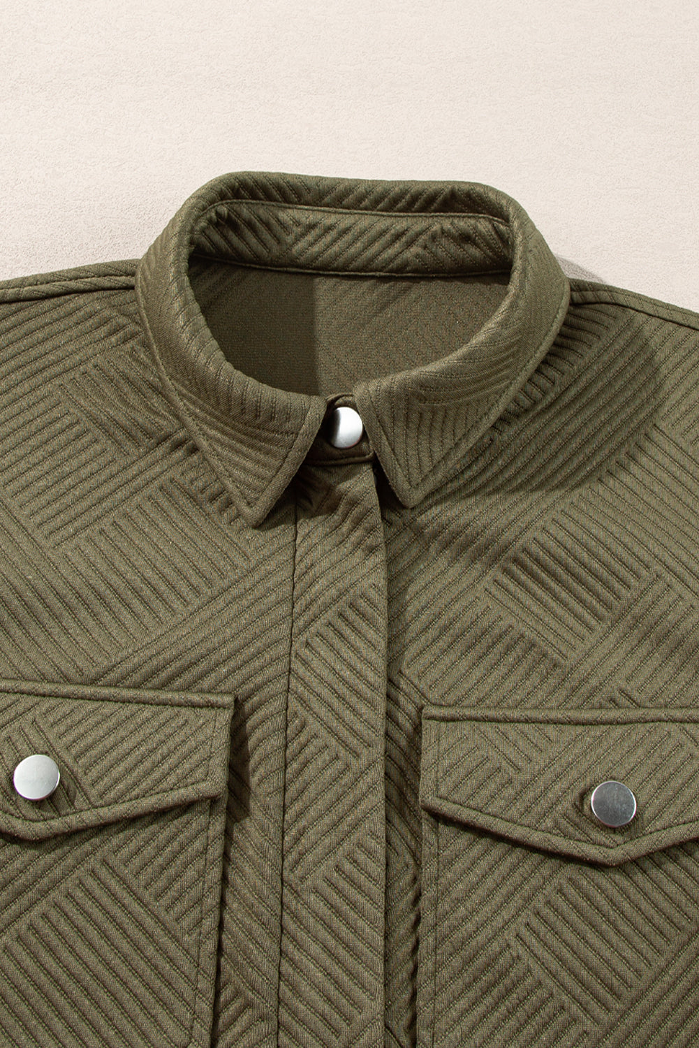 Solid Flap Pocket Shirt Collar Zip Up Jacket