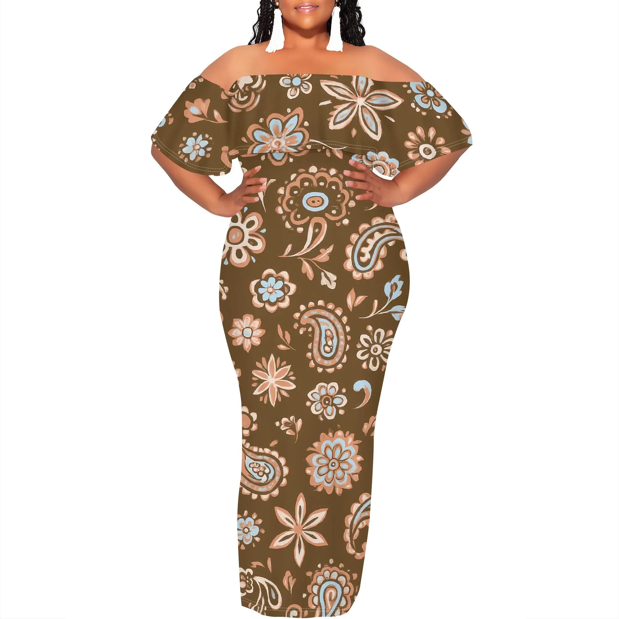 Curvy Women Casual Solid Color Off Shoulder Casual Short Sleeve Sexy Plus Size Maxi Dress Cocktail Club Party Dresses
